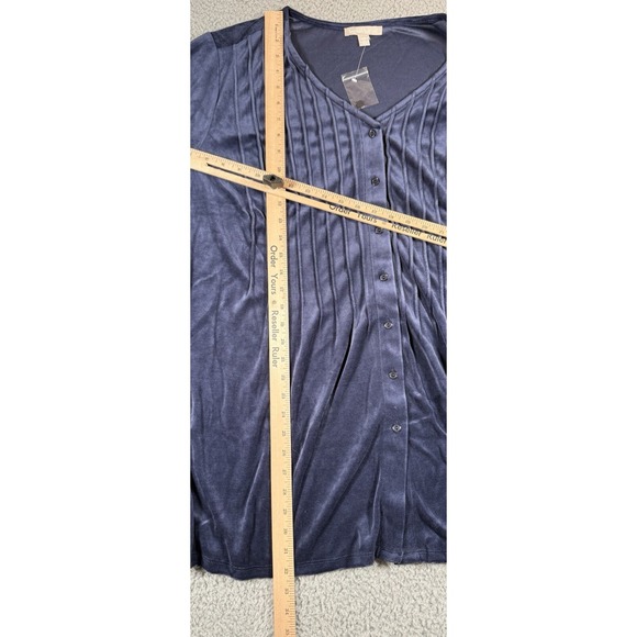 Woman Within Velvet Tunic Top Womens 2X 26 28 Blue Button Front Stretch Soft - Picture 9 of 12
